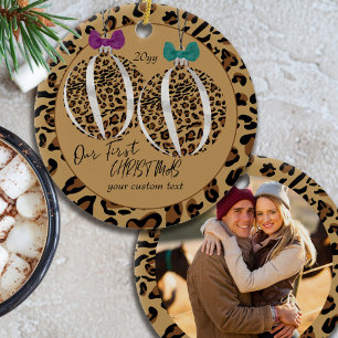 Adorno De Cerámica Estampado de leopardo Nuestro primer Navidad Foto 