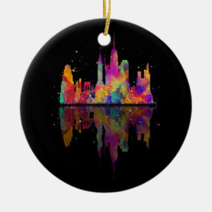 Adorno De Cerámica Estatua acuarela de la ciudad de Nueva York de Lib