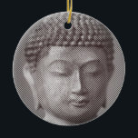 Adorno De Cerámica Estatua De La Cara De Buda Blanco Y Negro Formada<br><div class="desc">La cara de Siddhartha Gautama,  Buda,  con efecto esculpido. Imagen formada por líneas de ancho variable. Idea de regalo para personas que aman el arte asiático y la espiritualidad.</div>