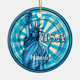 Adorno De Cerámica Estatua de la Libertad Azul EE. UU.