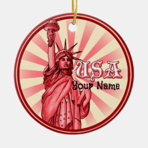 Adorno De Cerámica Estatua de la Libertad Roja USA