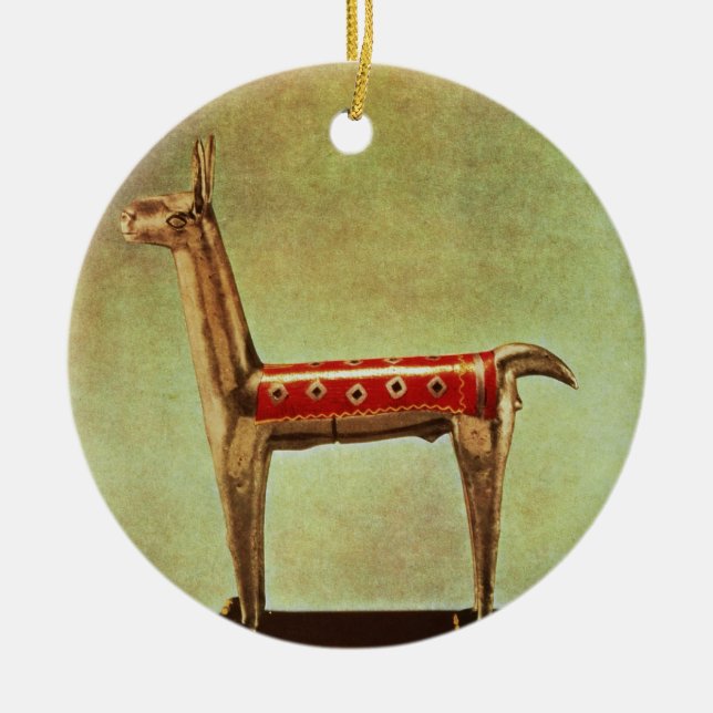 Adorno De Cerámica Estatuilla de plata de la llama, de Perú, después (Frente)