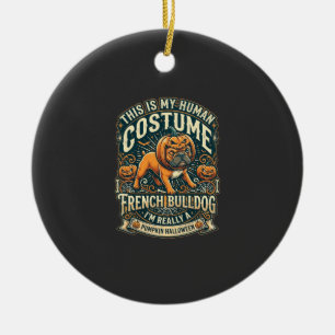 Adorno De Cerámica Este Es Mi Disfraz Humano Bulldog Francés Calabaza