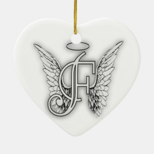 Adorno De Cerámica Este último inicial del alfabeto F del ángel se 
