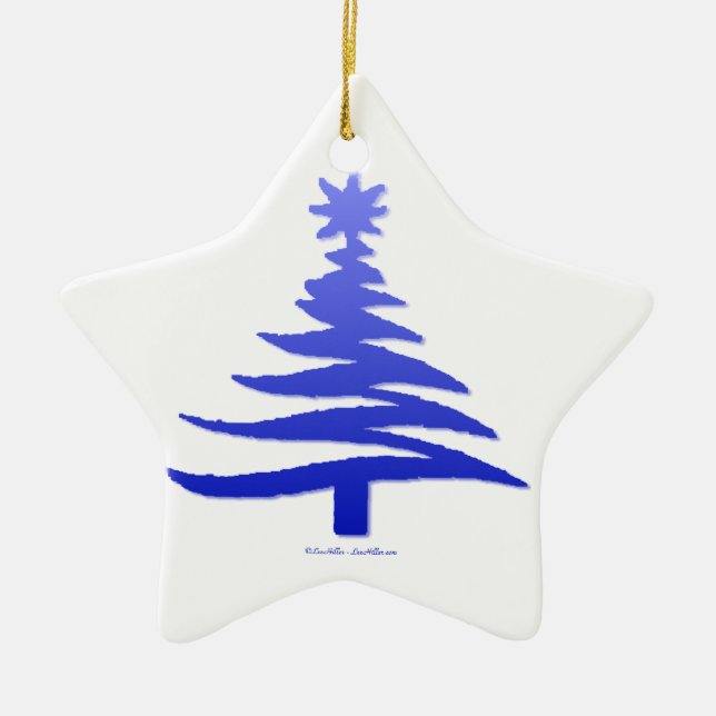 Adorno De Cerámica Esténcil de árbol de navidad azul de cobalto (Frente)