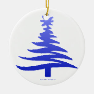 Adorno De Cerámica Esténcil de árbol de navidad azul de cobalto