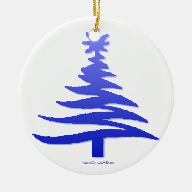 Adorno De Cerámica Esténcil de árbol de navidad azul de cobalto (Frente)