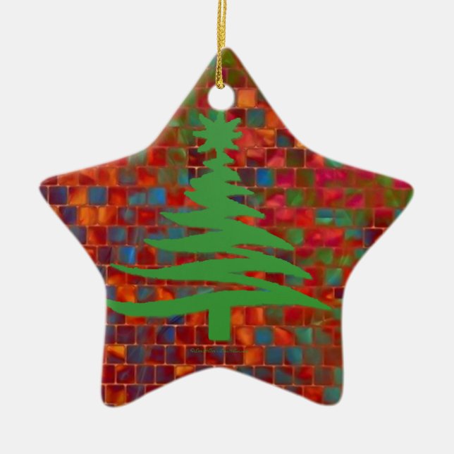 Adorno De Cerámica Esténcil de árbol de navidad verde (Frente)