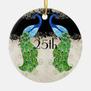 Adorno De Cerámica Estilo Art Decó Pavo Real Negro y Crema Vintage La