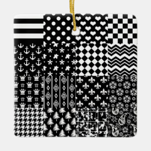 Adorno De Cerámica Estilo de patrón mixto blanco negro minimalista