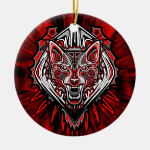 Adorno De Cerámica Estilo de tatuaje de lobo Arte Haida Círculo Adorn