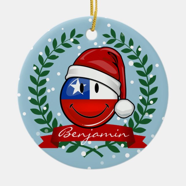 Adorno De Cerámica Estilo del navidad de la bandera de Chile (Frente)