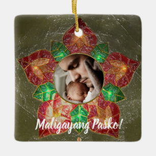 Adorno De Cerámica Estilo filipino verde y rojo del Parol, Filipinas