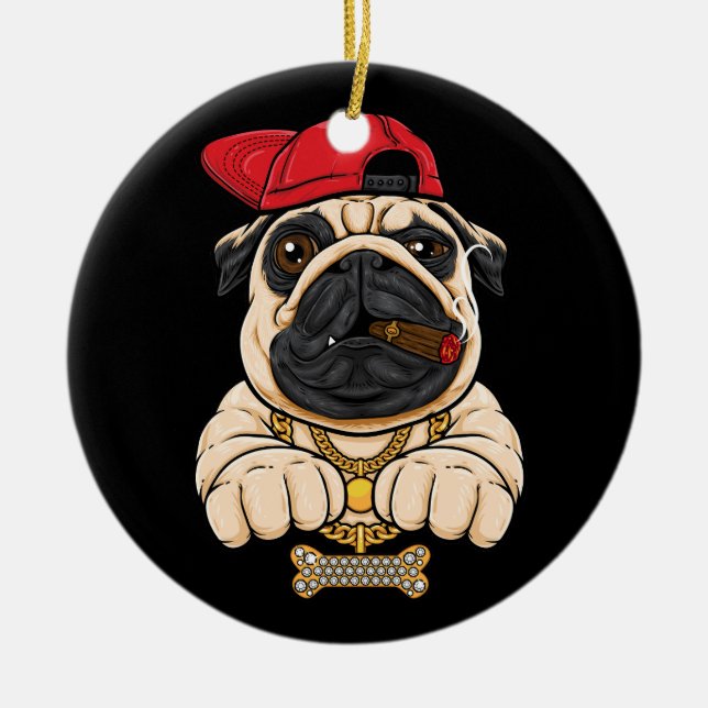 Adorno De Cerámica estilo hip hop pug (Frente)