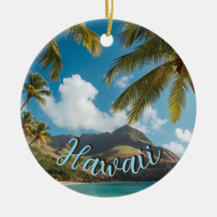 Adorno De Cerámica Estilo vintage hawaiano palmeras mar azules cielo