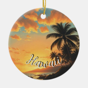 Adorno De Cerámica Estilo vintage hawaiano viaje costa mar atardecer