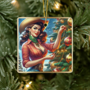 Adorno De Cerámica Estilo Vintage Navidad Vaquera