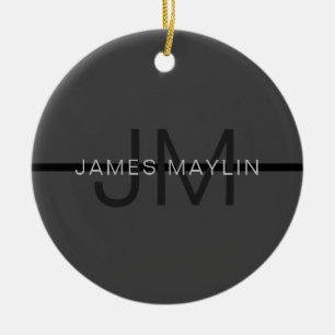 Adorno De Cerámica Estiloso nombre gris oscuro masculino y monograma