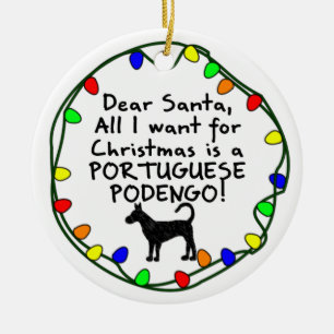 Adorno De Cerámica Estimado portugués Podengo de Santa