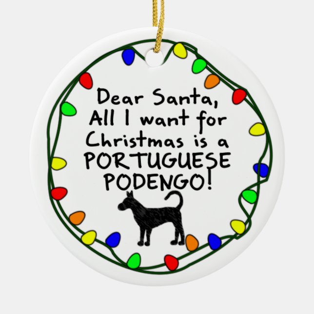 Adorno De Cerámica Estimado portugués Podengo de Santa (Frente)