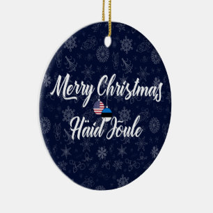 Adorno De Cerámica Estonio Americano Bilingüe Feliz Navidad