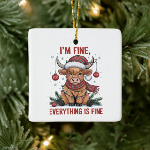 Adorno De Cerámica Estoy Bien Todo Está Bien Navidad Vaca de las Tier