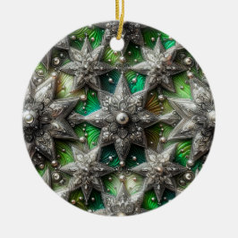 Adorno De Cerámica Estrella 3D Silver Pearl Green navidades ~