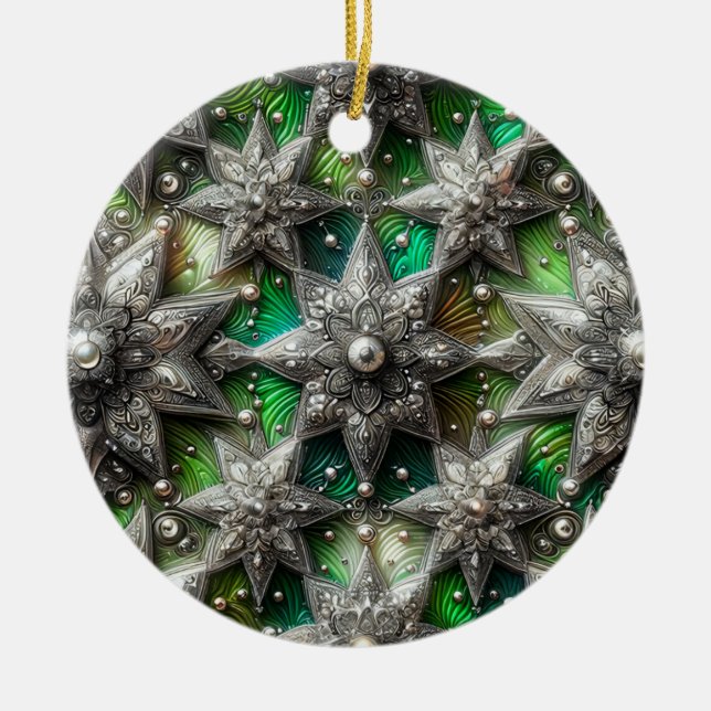 Adorno De Cerámica Estrella 3D Silver Pearl Green navidades ~ (Frente)