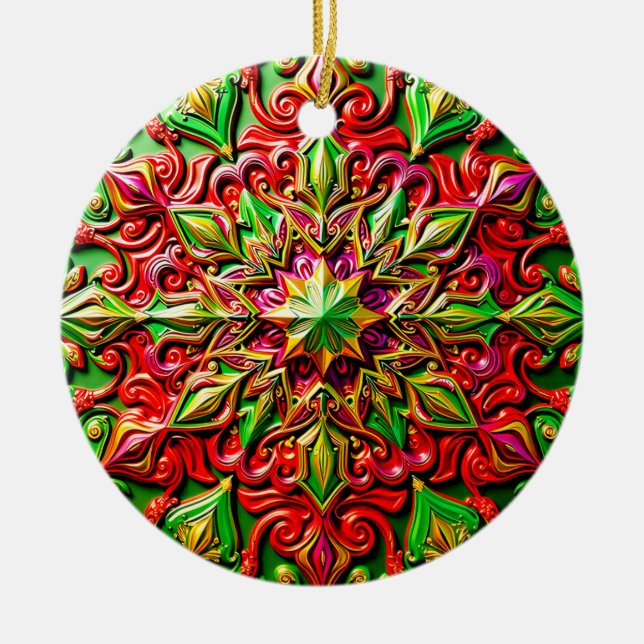 Adorno De Cerámica Estrella 3D verde rojo amarillo navidad ~ (Frente)