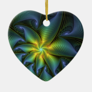 Adorno De Cerámica Estrella abstracta, brillante arte azul verde dora