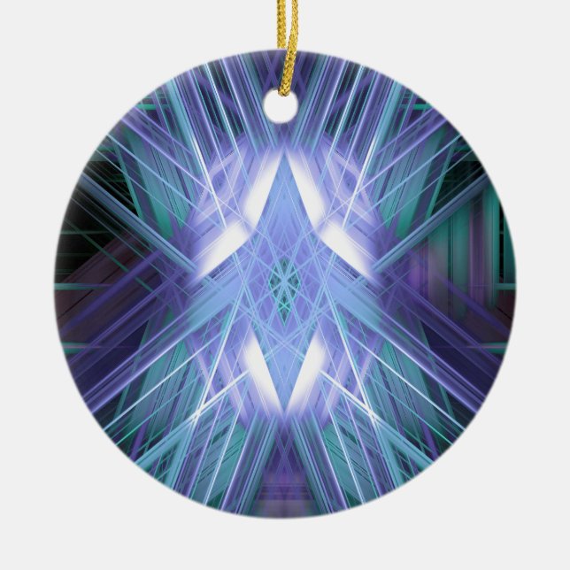 Adorno De Cerámica Estrella azul y verde brillante (Frente)