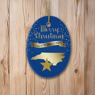 Adorno De Cerámica Estrella Blue Gold North Carolina