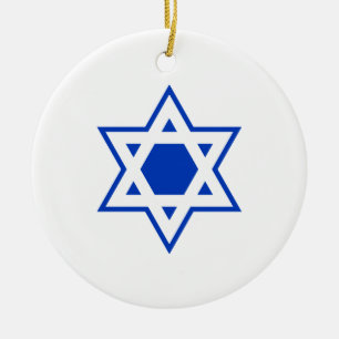 Adorno De Cerámica Estrella de David azul y blanca
