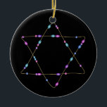 Adorno De Cerámica Estrella de David en Chanukah<br><div class="desc">¡Piensen en los temas! Reproducir con colores de fondo, añadir o borrar texto, y (por un poco de cargo adicional añadido aquí, pero que se puede borrar) personalizar la parte posterior con imágenes, color, tu logotipo / información comercial, etc.! También son excelentes para regalos o para usar como toque final...</div>