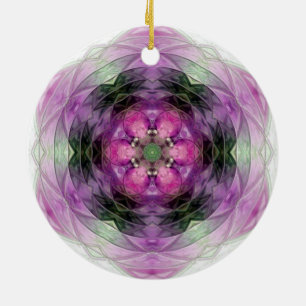 Adorno De Cerámica Estrella de flor negra rosa morada Patrón de copo 