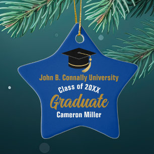 Adorno De Cerámica Estrella de Graduación Personalizada Blue Gold Gra