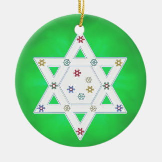 Adorno De Cerámica Estrella de Hanukkah y verde copos de nieve