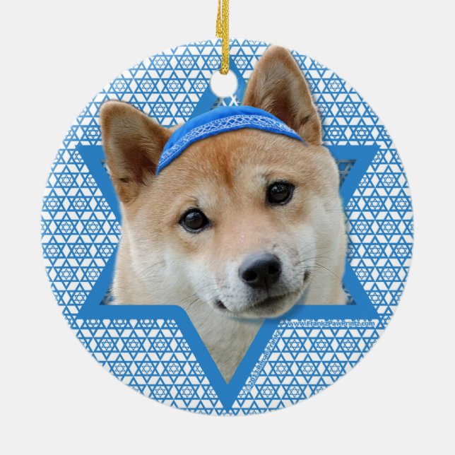 Adorno De Cerámica Estrella de Jánuca de David - Shiba Inu (Atrás)