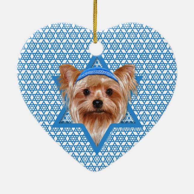 Adorno De Cerámica Estrella de Jánuca de David - Yorkshire Terrier (Atrás)
