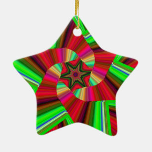 Adorno De Cerámica Estrella de Kaleidoscope Estrella Verde Rojo