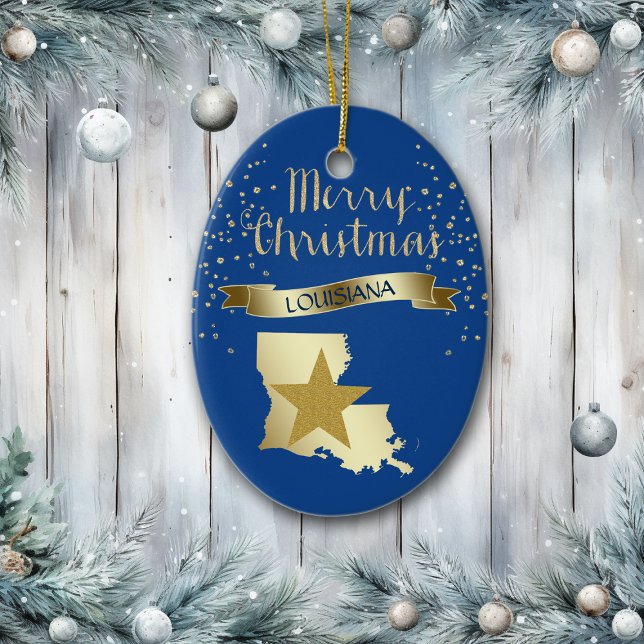 Adorno De Cerámica Estrella de Louisiana dorada azul (Subido por el creador)