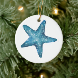 Adorno De Cerámica Estrella de mar azul acuarela náutica