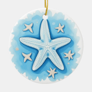 Adorno De Cerámica Estrella de mar en azul