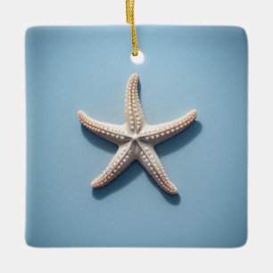 Adorno De Cerámica Estrella de mar exótica con fondo azul