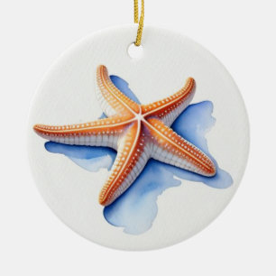 Adorno De Cerámica Estrella de mar y silueta azul