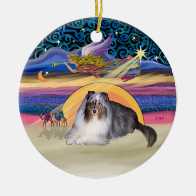 Adorno De Cerámica Estrella de Navidad - Blue Merle Sheltie (Frente)