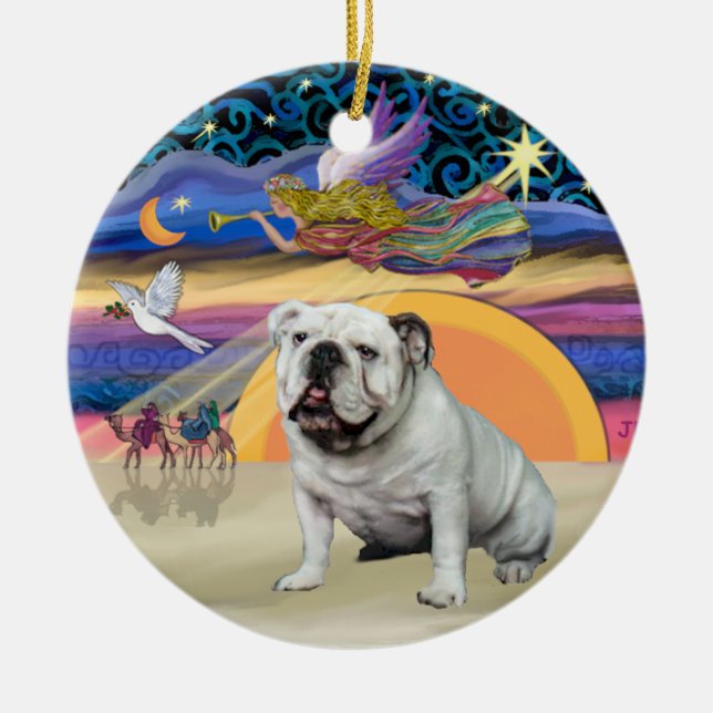 Adorno De Cerámica Estrella de Navidad - Bulldog inglés blanco (Frente)