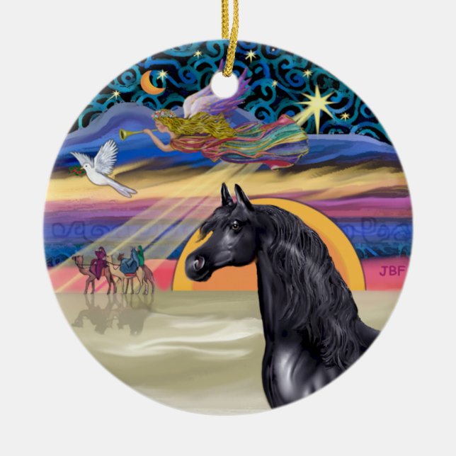 Adorno De Cerámica Estrella de Navidad - Caballo árabe (negro) (Frente)