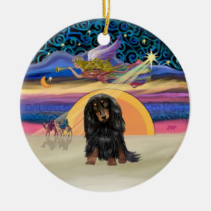 Adorno De Cerámica Estrella de Navidad - Dachshund de pelo largo (BT)
