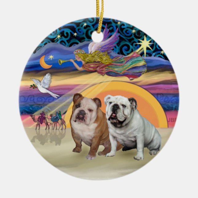 Adorno De Cerámica Estrella de Navidad - Dos Bulldoges en inglés (Frente)
